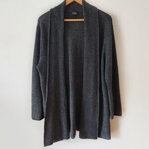 Eileen Fisher 100% Merino Wool Gray Marbled Open Front Cardigan Sweater Size XL